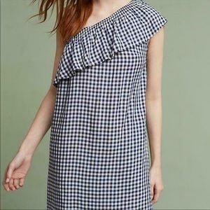 Velvet for Anthropologie Emmaline one shoulder blue gingham tunic size M